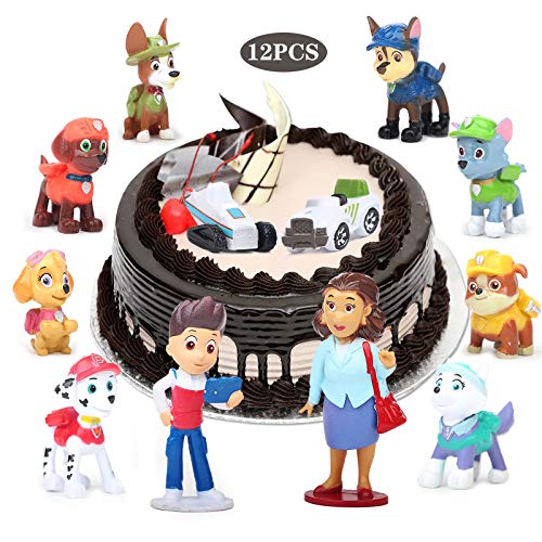 Yisscen Paw Dog Patrol Cake Topper, Mini Juego de Figuras, 12 piezas Cupcake Topper, Suministros de decoración de tartas, Juego de tartas de fiesta, utilizado para decoraciones de tartas de cumpleaños