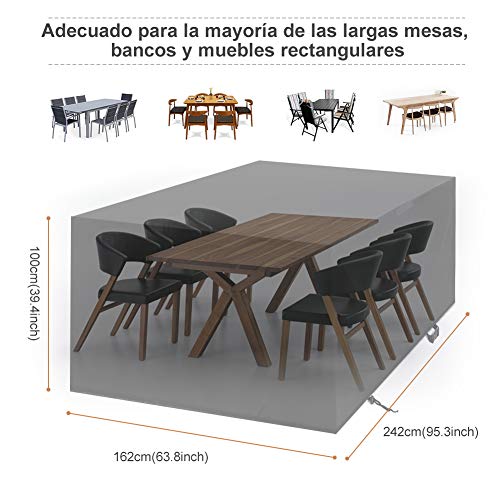 YISSVIC Cubierta de Muebles de Jardín Fundas de Muebles Impermeable Resistente al Polvo Anti-UV Protección Exterior Muebles de Jardín Cubiertas de Mesa y Silla Negro 242x162x100cm