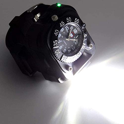 Yiyu 3 en 1 Super Brillante LED del Reloj de la antorcha Impermeable Recargable Linterna con Las Luces del Reloj del compás táctico Linternas Deportes al Aire Libre de los Hombres x (Color : Black)