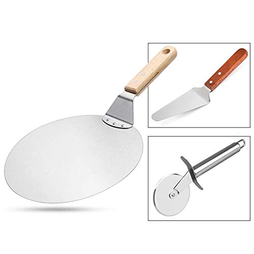 Yiyu Inoxidable Cortador de Rueda de Acero con Mango de Madera, cáscara de Pizza, Utensilios de panadería for cocinar Pizza y Torta en la Parrilla de Horno y, 3 Piezas, Plata x (Color : Silver)