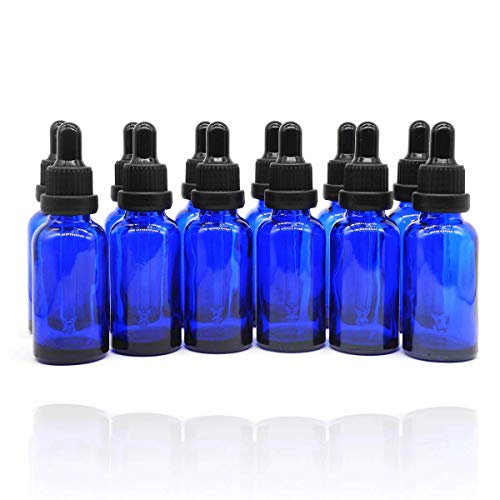 Yizhao Azul Frasco Cuentagotas Cristal 30ml, Botellas Cuentagotas con [Pipeta Cuentagotas Cristal], para Aceite Esencial, Masaje,Fragancia, Aromaterapia, Laboratorio, E-Líquidos - 12Pcs