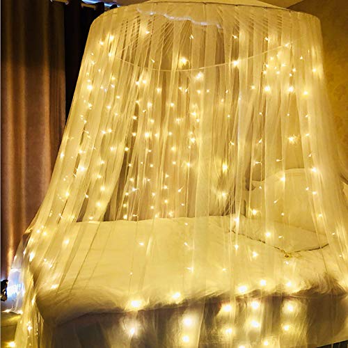 Yizhet Luces de Cadena de Cortina, 3x3m 300 Cortina Luces LED Luz de Cortina USB con Mando a Distancia 8 Modos de Luz, Resistente al aguapara para Decoración Ventana,Navidad,Fiestas (Blanca Cálida)