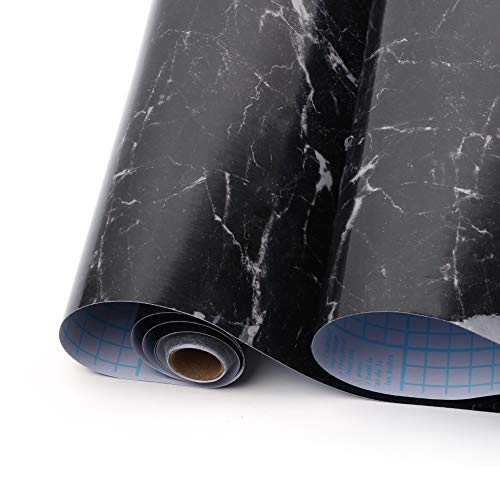 Yizunnu 60x500cm Rollo de papel de contacto autoadhesivo de mármol, papel pintado de cáscara y pegar, etiqueta de pared para cocina, decoración de muebles, encimera … (Negro)