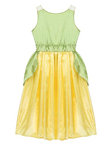 YiZYiF Vestido Princesa Disfraz Princesa Medieval Niñas Cosplay Princesa Tiana y Rana Traje Lujoso Fantasía Navidad Cumpleaños Fiesta 5-10 Años Verde y Amarillo 7-8 Años