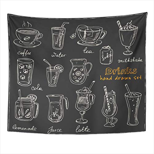 Y·JIANG Tapiz para bebidas Doodles, té, café, limonada, cócteles, smoothie hogar, recámara, tapices grandes, manta para colgar en la pared para sala de estar, dormitorio, 152 x 127 cm