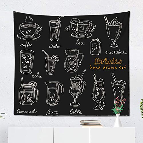 Y·JIANG Tapiz para bebidas Doodles, té, café, limonada, cócteles, smoothie hogar, recámara, tapices grandes, manta para colgar en la pared para sala de estar, dormitorio, 152 x 127 cm