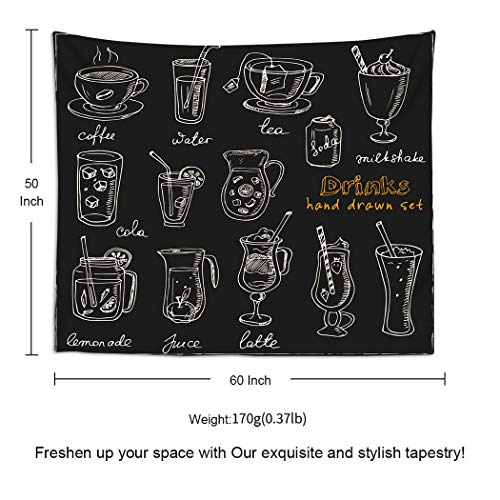 Y·JIANG Tapiz para bebidas Doodles, té, café, limonada, cócteles, smoothie hogar, recámara, tapices grandes, manta para colgar en la pared para sala de estar, dormitorio, 152 x 127 cm