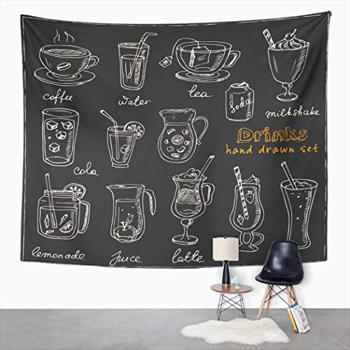 Y·JIANG Tapiz para bebidas Doodles, té, café, limonada, cócteles, smoothie hogar, recámara, tapices grandes, manta para colgar en la pared para sala de estar, dormitorio, 152 x 127 cm