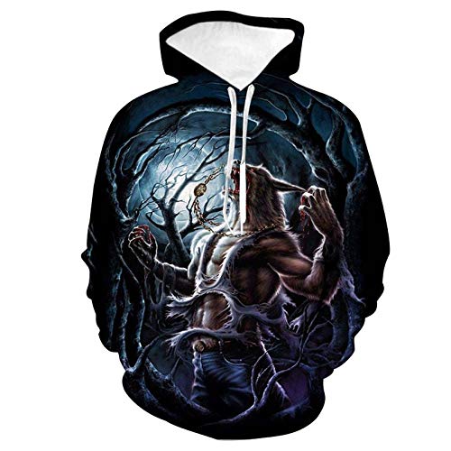 YJWSPD Hombre Sudaderas Suéter de Colorido Sudadera con Capucha CráneoLobo impresión Digital 3D Suelta-2_S