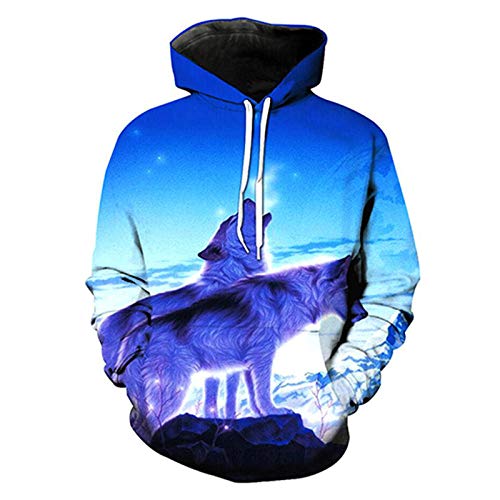 YJWSPD Hombre Sudaderas Suéter de Colorido Sudadera con Capucha CráneoLobo impresión Digital 3D Suelta-2_S