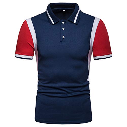 YLBH Camisa De Polo De Manga Corta De Verano con Cuello En Color Casual A Juego con CóDigo Europeo Suelto De Manga Corta para Hombre Oxford De Manga Corta De Corte Recto Azul XXL