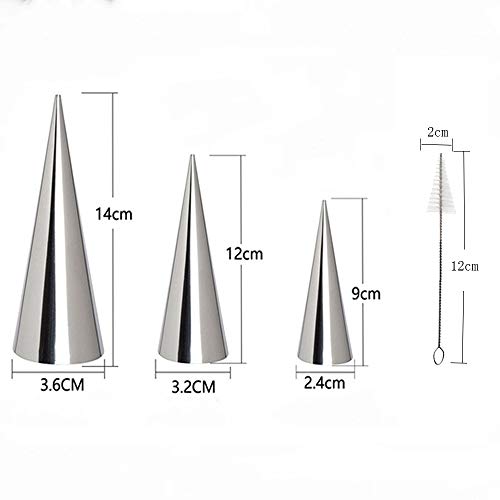 Ylinwtech 13 Piezas Moldes de Acero Inoxidable,Croissant Hornear Molde de Pan Espiral,Acero Inoxidable con Forma de Cono,para Hacer Pan,Sándwiches de Queso,Hojaldre(12 Piezas Moldes+1 Piezas Cepillo)
