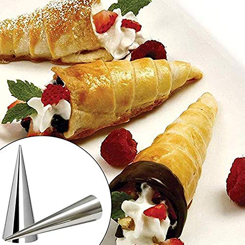 Ylinwtech 13 Piezas Moldes de Acero Inoxidable,Croissant Hornear Molde de Pan Espiral,Acero Inoxidable con Forma de Cono,para Hacer Pan,Sándwiches de Queso,Hojaldre(12 Piezas Moldes+1 Piezas Cepillo)