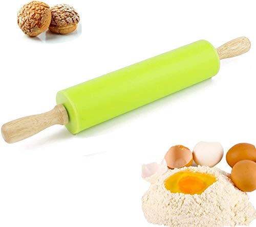 YLL Rodillos Silicona Palo de amasar con Rodillos for Pizza de Horno con Mango de Madera Antiadherente Superficie de cocción de Maquinaria en Pasta de la Pizza Cookies (Color : Verde)