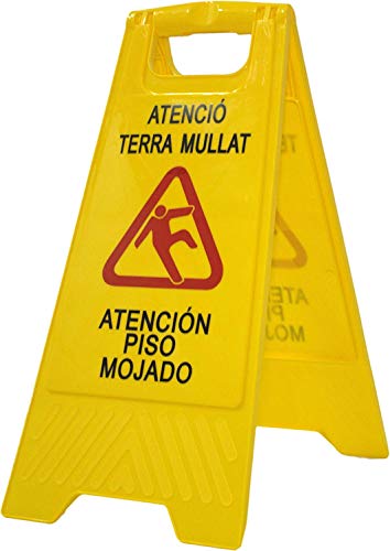 YMBERSA - Señal Aviso"Atenció terra mullat - Atención suelo mojado". En Català y Español. Alta visibilidad para evitar accidentes