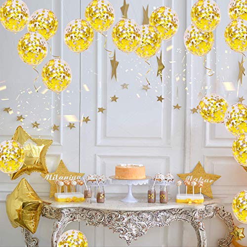 YMSZ Globos de Confeti Oro, 50 Piezas 12 Pulgadas Globos de Fiesta de Látex con Confeti de Papel Dorado para Decoraciones de Bodas de Cumpleaños