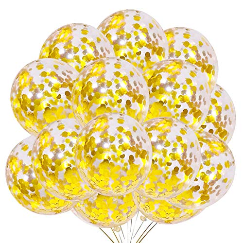 YMSZ Globos de Confeti Oro, 50 Piezas 12 Pulgadas Globos de Fiesta de Látex con Confeti de Papel Dorado para Decoraciones de Bodas de Cumpleaños