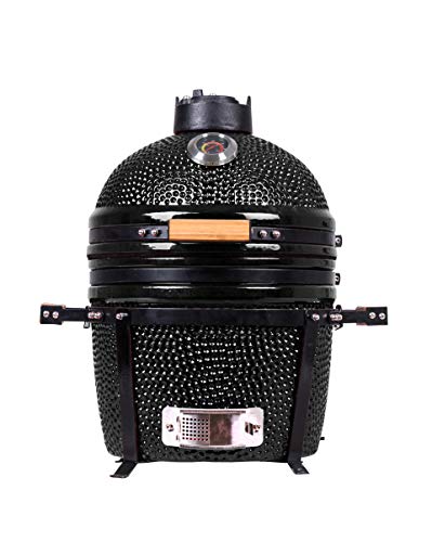 YNNI KAMADO TQ0015BL 15.6" Kamado de pie libre, parrilla, negro, barbacoa, cerámica, huevo, ahumador, TQ0015BL