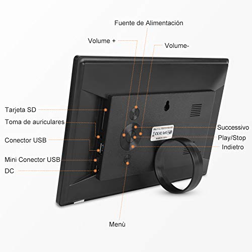 YOHOOLYO Marco Digital de Fotos con Sensor de Movimiento 10,1 Pulgadas Full HD Pantalla IPS con Función de Rotación Automática con Control Remoto Soporte Rproductor de Audio MP3 MP4 Reloj Calendario