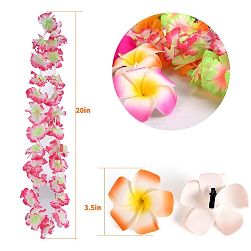 Yojoloin 24 Piezas Hawaianas Leis Luau Flores con 12 Pulseras 6 Diademas y 6 Collares para Luau Hawaiian Party Decoraciones Suministros Photo Booth Props.