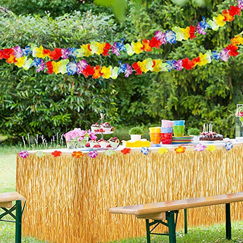 Yojoloin 39 Pcs Hawaiano Luau Falda de Mesa Set de decoración, Decoración de Fiesta Tropical de 9.6FT,Hojas de Palmera, Flores Hawaianas, pancartas Luau Decoraciones para la Fiesta temática de Hawai.