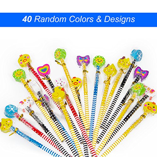 Yolistar Conjunto de lápiz de Dibujos Animados, 40 Piezas de lápiz de Madera con lápices de Color Grafito de Goma con borradores, Material Escolar Regalo de los niños, para Fiesta de cumpleaños