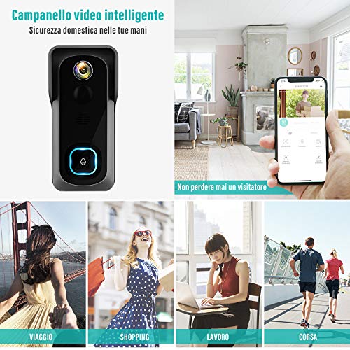 YOMYM - Campanilla de vídeo inalámbrica 1080P WiFi, audio bidireccional, detección de movimiento, visión nocturna, vídeo en tiempo real, almacenamiento en la nube con tarjeta SD de 32 G (B2)