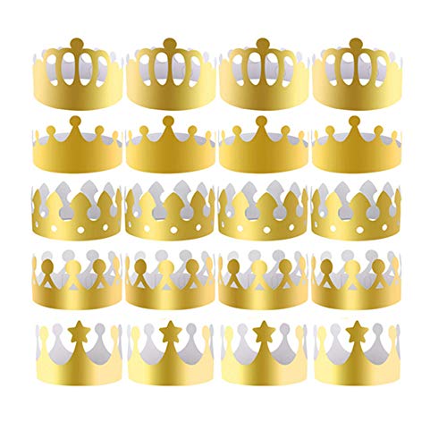 Yongbest Corona de Papel de Fiesta,30 Piezas Coronas de Papel Doradas Corona de Rey Corona de Oro Sombreros para Fiesta de Cumpleaños Foto Props(5 Estilos)