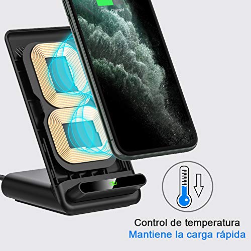 yootech Cargador Inalámbrico, 7.5W para iPhone SE 2020/11/11 Pro/11 Pro MAX/XS MAX/XR/XS/X/8/8+, Carga Rápida 10W para Galaxy S20/Note 10+/Note 10/S10/S10+/S10E/S9/Note 9/S9+/Note 8/S8/S7/S6