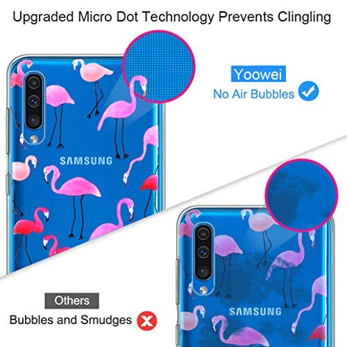 Yoowei [3-Pack] Funda para Samsung Galaxy A30S / A50 / A50S, Transparente con Dibujos Ultra Fino Suave TPU Silicona Protector Carcasa (Avión de Papel, Pandas y Flamencos Roja)