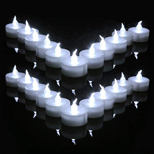 Yooyee LED Velas de Té Sin Llama 24 Piezas Luces de Té Blanco Frío Luz de Velas Eléctricas y LED Vela Brillante con Batería para Decoración de Fiesta Bodas Halloween Navidad (Luz Blanco Frío)