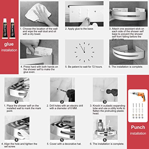 Yorbay Estantería de Esquina para Baño Ducha, Autoadhesivo, Aluminio, Acabado Mate, Estante triangular de baño,Estantes 3 Piezas Plata,Instalación sin taladro, sin daños reutilizable