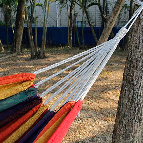 Yorbay Hamaca de algodón 200 x 150 cm, 200kg de Capacidad de Carga, con Bolsa para Viaje Camping Jardín (Multicolor)