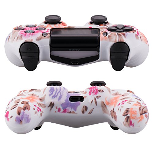 YoRHa Transferencia de agua camuflaje de impresión silicona caso piel Fundas protectores cubierta para Sony PS4/slim/Pro Mando x 1 (Flores) Con PRO los puños pulgar thumb gripsx 8