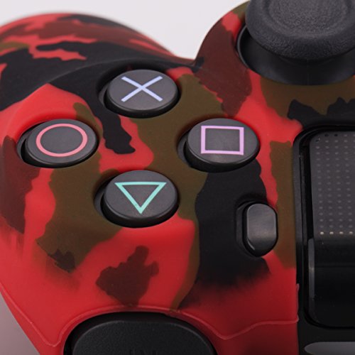 YoRHa Transferencia de agua camuflaje de impresión silicona caso piel Fundas protectores cubierta para Sony PS4/slim/Pro Mando x 2(rojo + azul) Con PRO los puños pulgar thumb gripsx 8