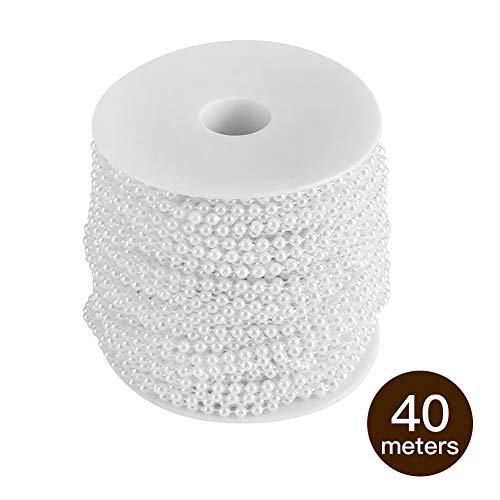 Yosoo - Collar de perlas de plástico, 40 m, guirnalda de perlas – Rollo con cinta de perlas para decoración, DIY, blanco