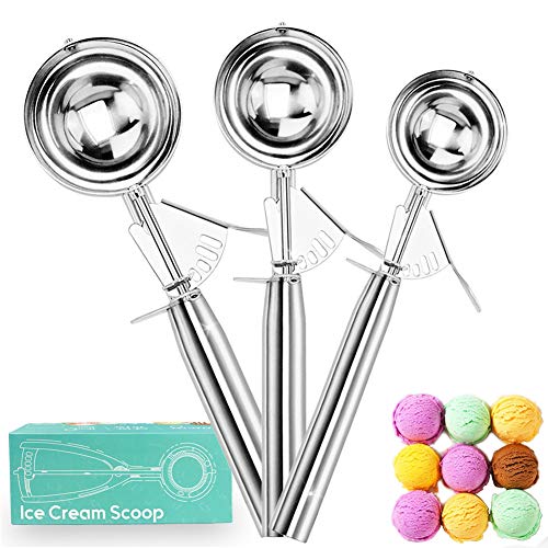 YOSTAR Cucharas de Helado, Cucharada de Galletas 18/8 Acero Inoxidable Cuchara de Helado, Cucharada de Masa, cucharadas de Muffin (Juego Pesado de 3)