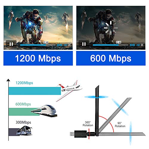 yotame WiFi Antena, Adaptador WiFi USB 1200mbps USB 3.0 5dBi Dual Band Receptor WiFi 5.8Ghz/2.4Ghz Inalámbrico WiFi USB Dongle para PC Desktop/Laptop/Win/Vister/Linux/Mac