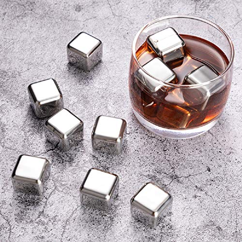 YOU+ - Juego de 8 cubos de hielo reutilizables de acero inoxidable, para whisky Vodka y cerveza de vino y todas las bebidas