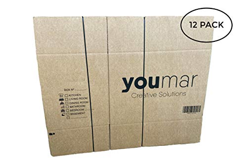 Youmar Solutions - 12 Cajas de Cartón para Mudanza (Talla M) con Asas - Extra Resistentes Fabricadas en España - 44x30x25cm Gramaje Ultra Resistente 600g/m2 - Combina las Cajas de Cartón (M/XL)