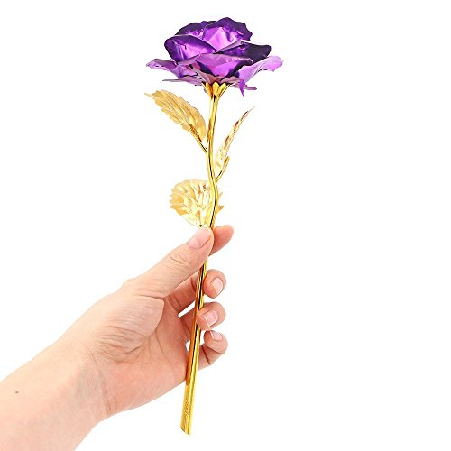 Youngine Creative Madre Regalo del día de 24 K lámina de Oro Rosa Flores Full Blossom Presenta, romántico Regalo para Ella con Caja, Hecho a Mano & Amor dure para Siempre (Púrpura)