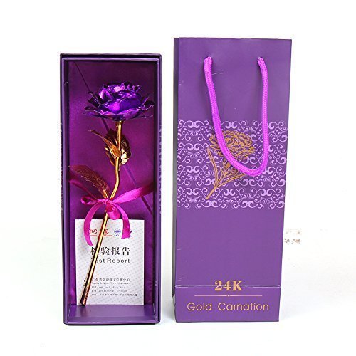 Youngine Creative Madre Regalo del día de 24 K lámina de Oro Rosa Flores Full Blossom Presenta, romántico Regalo para Ella con Caja, Hecho a Mano & Amor dure para Siempre (Púrpura)