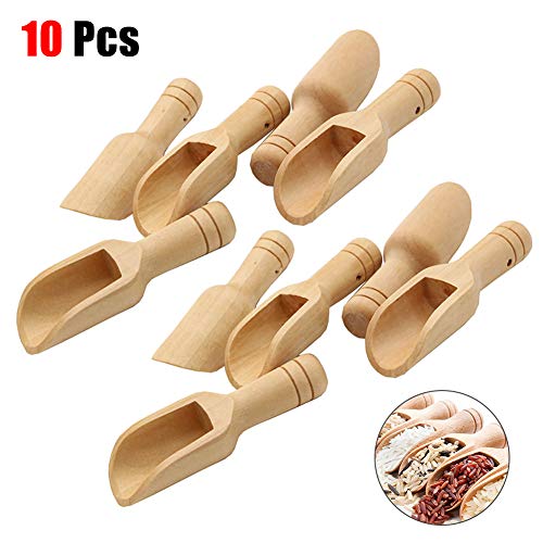 YOUNICER 10 piezas mini naturaleza de madera cocina casera cucharas de cocina mini baño cucharas de sal cuchara de madera sin pintar cuchara de baño de azúcar cuchara de sal