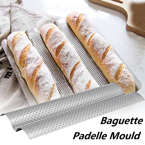 YOUNICER bandeja de pan francés perforada antiadherente pan francés pan horneado pan de molde molde para hornear set de baguette 15 x 6