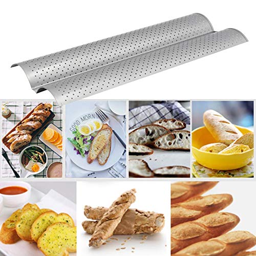 YOUNICER bandeja de pan francés perforada antiadherente pan francés pan horneado pan de molde molde para hornear set de baguette 15 x 6