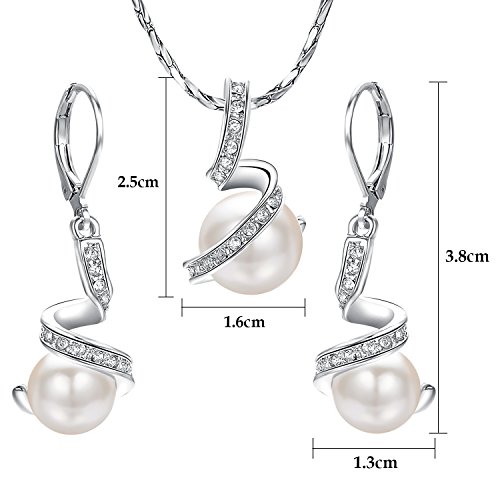 Yoursfs Chapado en Oro Blanco Conjunto de Collar y Pendiente Perlas Artificiales para Mujeres con Colgante de Bola de Cristal