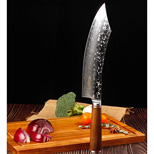 YOUSUNLONG Cuchillos de Cocinero japoneses Profesionales doblados 10 Pulgadas - Damasco VG10 Acero al Carbono - Mango de Madera de Nogal