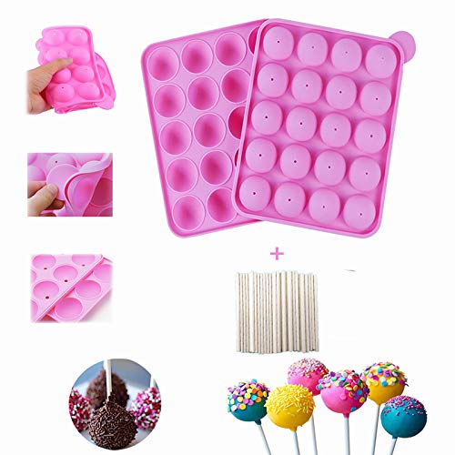 YOUYIKE Molde Lollipop,20 Silicona Bandeja Pop Cake Stick Mould Lollipop Partido de Utensilios - Libre de BPA, Pasteles, piruletas, Caramelos, Jelly y Chocolate