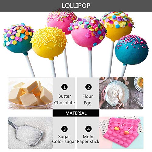 YOUYIKE Molde Lollipop,20 Silicona Bandeja Pop Cake Stick Mould Lollipop Partido de Utensilios - Libre de BPA, Pasteles, piruletas, Caramelos, Jelly y Chocolate