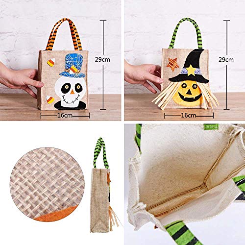 YOUYIKE®2 Paquetes de Bolsas de Regalo de Trucos o Tratos,Bolsas no Tejidas para Halloween, Bolsas de Regalo para Fiestas, Bolsas de Golosinas con Asas para Fiesta Temática de Halloween